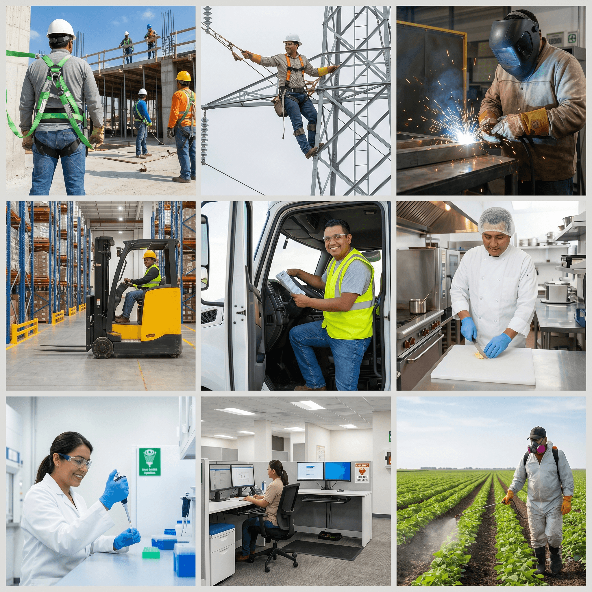 Seguridad ocupacional en múltiples industrias: construcción, electricidad, manufactura, laboratorio y más